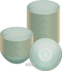 Saladiers en plastique 100 pièces 16 oz avec bord doré, bols à soupe jetables, robustes, verts