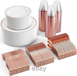 Service de table argenté de 600 pièces pour 100 invités, assiettes en plastique jetables à bord argenté