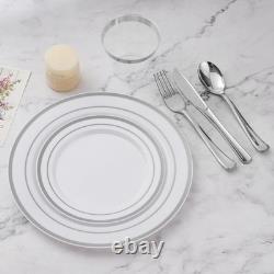 Service de vaisselle argentée de 600 pièces pour 100 invités, assiettes en plastique pour fête, 100 Si