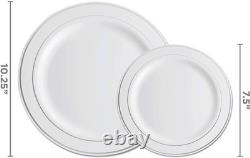 Service de vaisselle argentée en plastique de 700 pièces : 200 assiettes à bord, 300 couverts, 100