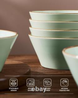 Service de vaisselle de 12 pièces, rose clair avec bord, compatible micro-ondes et lave-vaisselle