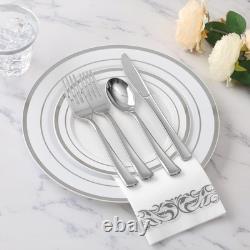 Service de vaisselle en argent de 700 pièces pour 100 invités, assiettes en plastique jetables pour