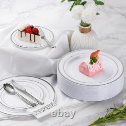 Service de vaisselle en argent de 700 pièces pour 100 invités, assiettes en plastique jetables pour