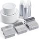 Service De Vaisselle En Argent Pour Invités, Assiettes En Plastique Jetables Blanches Avec Bord Argenté