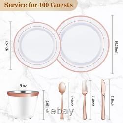 Service de vaisselle jetable 600 pièces pour 50 invités, assiettes de fête robustes, couverts, neuf