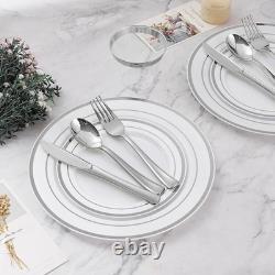 Service de vaisselle jetable élégant de 600 pièces pour 100 invités, assiettes et couverts robustes