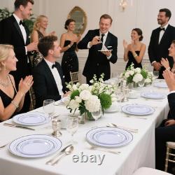 Service de vaisselle jetable en plastique argenté de 350 pièces pour 50 invités, assiettes jetables élégantes pour