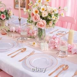 Service de vaisselle jetable incassable 100 pièces avec assiettes à bord doré et couverts pour fête, neuf
