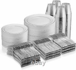 Set De Vaisselle En Argent De 600 Pièces -100 Rim 10 Pouces En Plastique