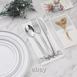 Set de vaisselle en plastique argenté de 700 pièces pour 100 invités, ensemble de vaisselle pour fête