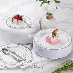 Set de vaisselle jetable en plastique de 700 pièces pour 100 invités en argent Set de vaisselle jetable en plastique de 700 pièces pour 100 invités en argent