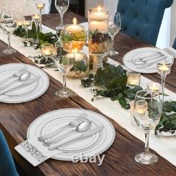 Set de vaisselle jetable en plastique de 700 pièces pour 100 invités en argent Set de vaisselle jetable en plastique de 700 pièces pour 100 invités en argent