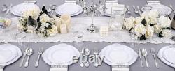 Vaisselle en plastique argenté, assiettes jetables blanches et argent pour 50 invités
