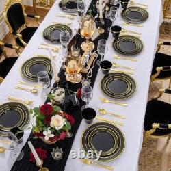 Vaisselle jetable dorée à bordure dorée, incassable et sans danger pour les aliments, lot pour 100 invités, neuf Vaisselle jetable dorée à bordure dorée, incassable et sans danger pour les aliments, lot pour 100 invités, neuf