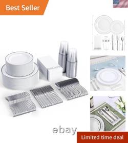 Vaisselle jetable élégante de 350 pièces pour 50 invités, sans BPA, avec bord en argent