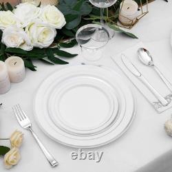 VajilaPhil Ensemble de vaisselle en plastique à bord argenté de 350 pièces pour 50 invités, élégant