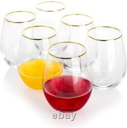 Verres à vin sans pied jetables avec bordure dorée 12 oz - Ensemble pour les fêtes