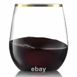 Verres à vin sans pied jetables avec bordure dorée 12 oz - Ensemble pour les fêtes