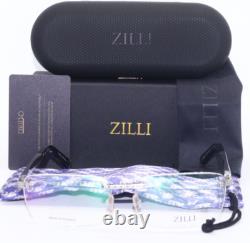 Zilli Zi 60026 C08 lunettes sans monture en titane argenté et noir avec cuir 60-18 France